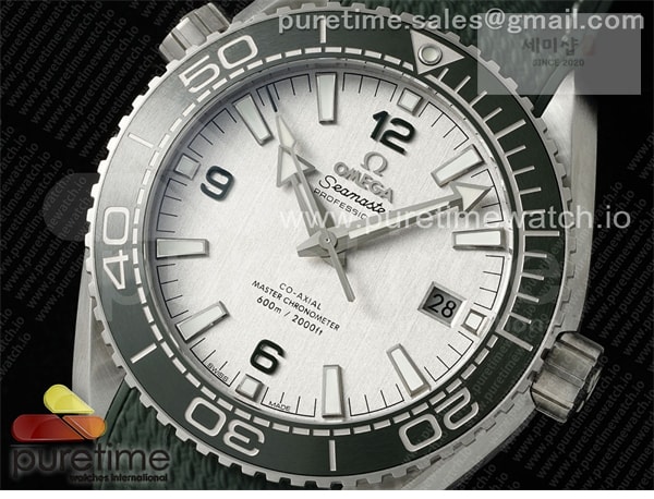 Omega VS공장 오메가 씨마스터 플래닛오션 600M 그린베젤 그린러버스트랩 Planet Ocean 43.5mm SS VSF 1_1 Best Edition Green Bezel White Dial on Green Rubber Strap A8900 Super Clone 시계 1번 이미지