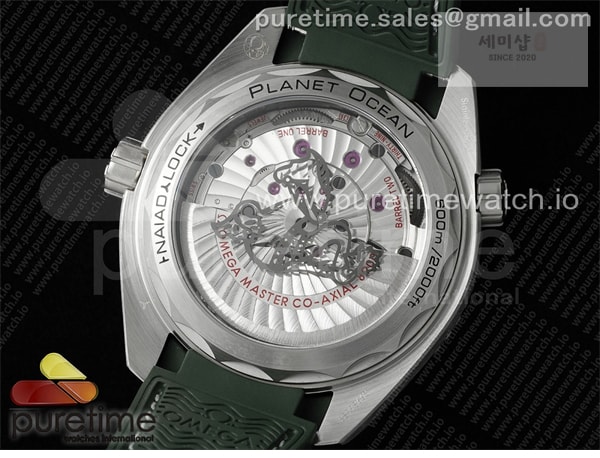 Omega VS공장 오메가 씨마스터 플래닛오션 600M 그린베젤 그린러버스트랩 Planet Ocean 43.5mm SS VSF 1_1 Best Edition Green Bezel White Dial on Green Rubber Strap A8900 Super Clone 시계 9번 이미지
