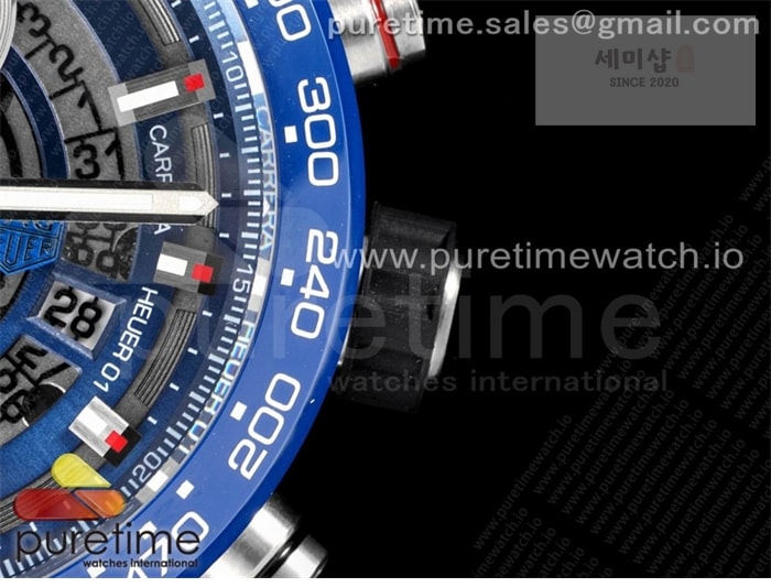 T A G Heuer XF공장 칼리버호이어 블루 43 스켈레톤다이얼 Calibre Heuer 01 Chrono 43mm Blue Ceramic SS XF 1_1 Best Edition Skeleton Dial on SS Bracelet A1887 시계 7번 이미지
