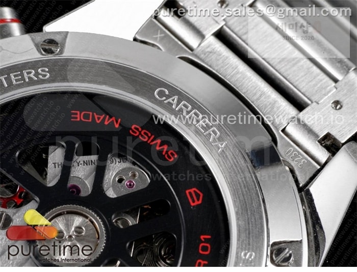 T A G Heuer XF공장 칼리버호이어 블루 43 스켈레톤다이얼 Calibre Heuer 01 Chrono 43mm Blue Ceramic SS XF 1_1 Best Edition Skeleton Dial on SS Bracelet A1887 시계 15번 이미지