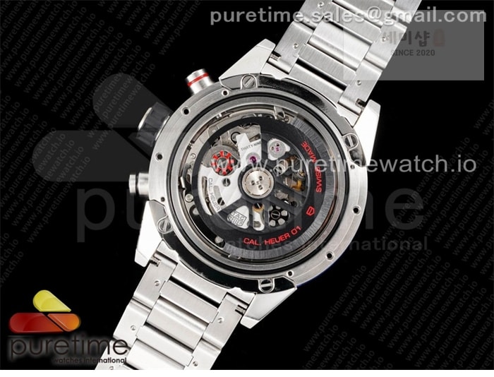 T A G Heuer XF공장 칼리버호이어 블루 43 스켈레톤다이얼 Calibre Heuer 01 Chrono 43mm Blue Ceramic SS XF 1_1 Best Edition Skeleton Dial on SS Bracelet A1887 시계 16번 이미지