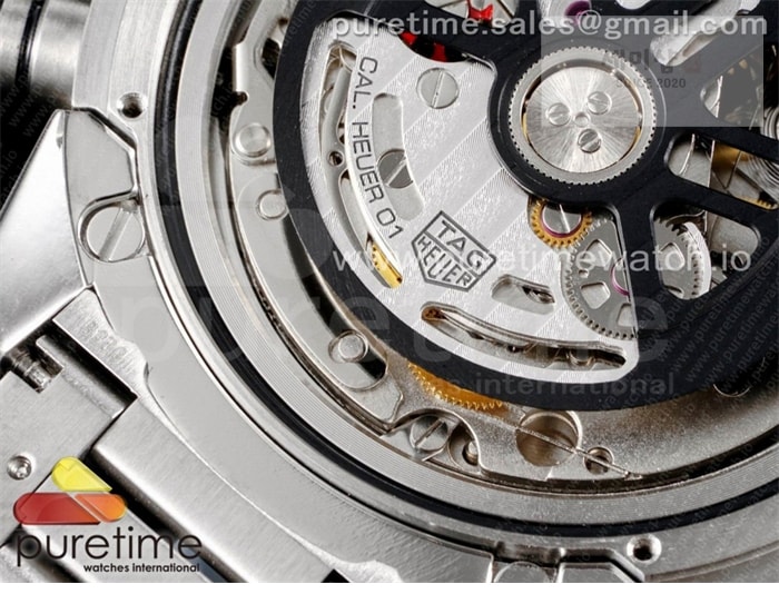 T A G Heuer XF공장 칼리버호이어 블루 43 스켈레톤다이얼 Calibre Heuer 01 Chrono 43mm Blue Ceramic SS XF 1_1 Best Edition Skeleton Dial on SS Bracelet A1887 시계 18번 이미지