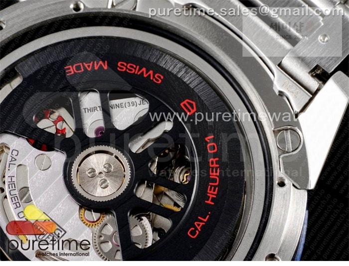 T A G Heuer XF공장 칼리버호이어 블루 43 스켈레톤다이얼 Calibre Heuer 01 Chrono 43mm Blue Ceramic SS XF 1_1 Best Edition Skeleton Dial on SS Bracelet A1887 시계 19번 이미지