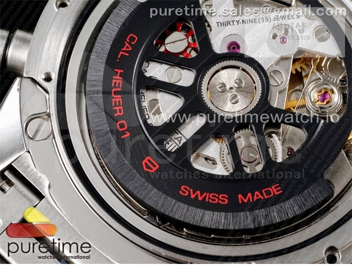 T A G Heuer XF공장 칼리버호이어 블루 43 스켈레톤다이얼 Calibre Heuer 01 Chrono 43mm Blue Ceramic SS XF 1_1 Best Edition Skeleton Dial on SS Bracelet A1887 시계 20번 이미지