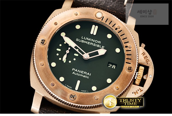 Panerai VS공장 파네라이 PAM382 브론조 그린다이얼 가죽스트랩 PAM382N Bronzo Submersible BR_LE Green VSF V2 Mod9000 시계 1번 이미지