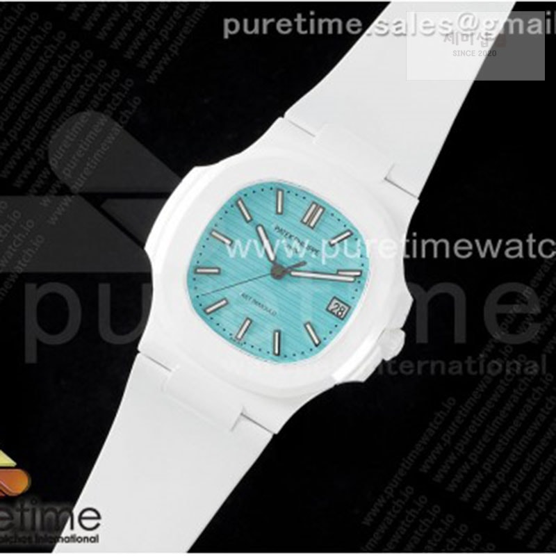 Patek Philippe AMG공장 파텍필립 노틸러스 5711 화이트풀세라믹 티파니블루다이얼 화이트러버스트랩 AET Nautilus 5711 White Ceramic AMGF Best Edition Tiffany Blue Dial on White Rubber Strap MIYOTA 9015 시계 28번 이미지
