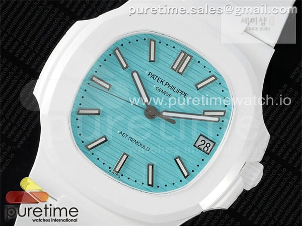 Patek Philippe AMG공장 파텍필립 노틸러스 5711 화이트풀세라믹 티파니블루다이얼 화이트러버스트랩 AET Nautilus 5711 White Ceramic AMGF Best Edition Tiffany Blue Dial on White Rubber Strap MIYOTA 9015 시계 25번 이미지