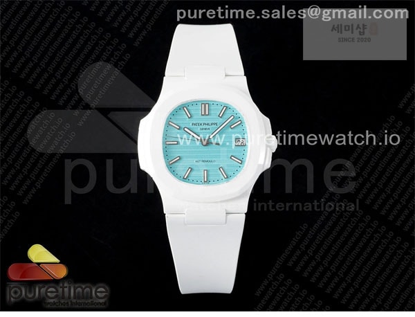 Patek Philippe AMG공장 파텍필립 노틸러스 5711 화이트풀세라믹 티파니블루다이얼 화이트러버스트랩 AET Nautilus 5711 White Ceramic AMGF Best Edition Tiffany Blue Dial on White Rubber Strap MIYOTA 9015 시계 4번 이미지