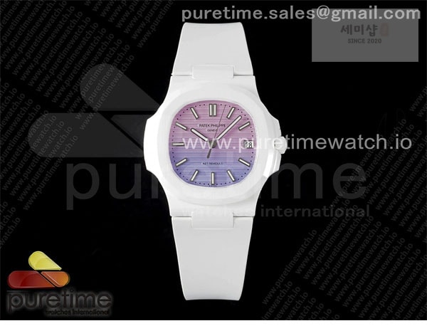 Patek Philippe AMG공장 파텍필립 노틸러스 5711 화이트풀세라믹 퍼플그라데이션다이얼 화이트러버스트랩 AET Nautilus 5711 White Ceramic AMGF Best Edition Purple_Pink Dial on White Rubber Strap MIYOTA 9015 시계 4번 이미지