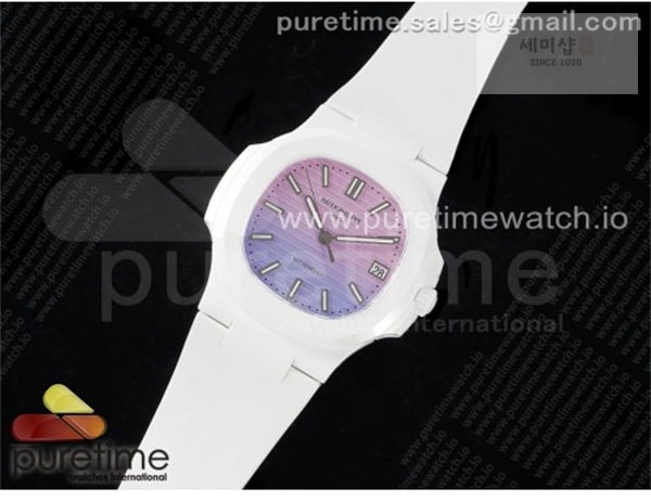 Patek Philippe AMG공장 파텍필립 노틸러스 5711 화이트풀세라믹 퍼플그라데이션다이얼 화이트러버스트랩 AET Nautilus 5711 White Ceramic AMGF Best Edition Purple_Pink Dial on White Rubber Strap MIYOTA 9015 시계 18번 이미지