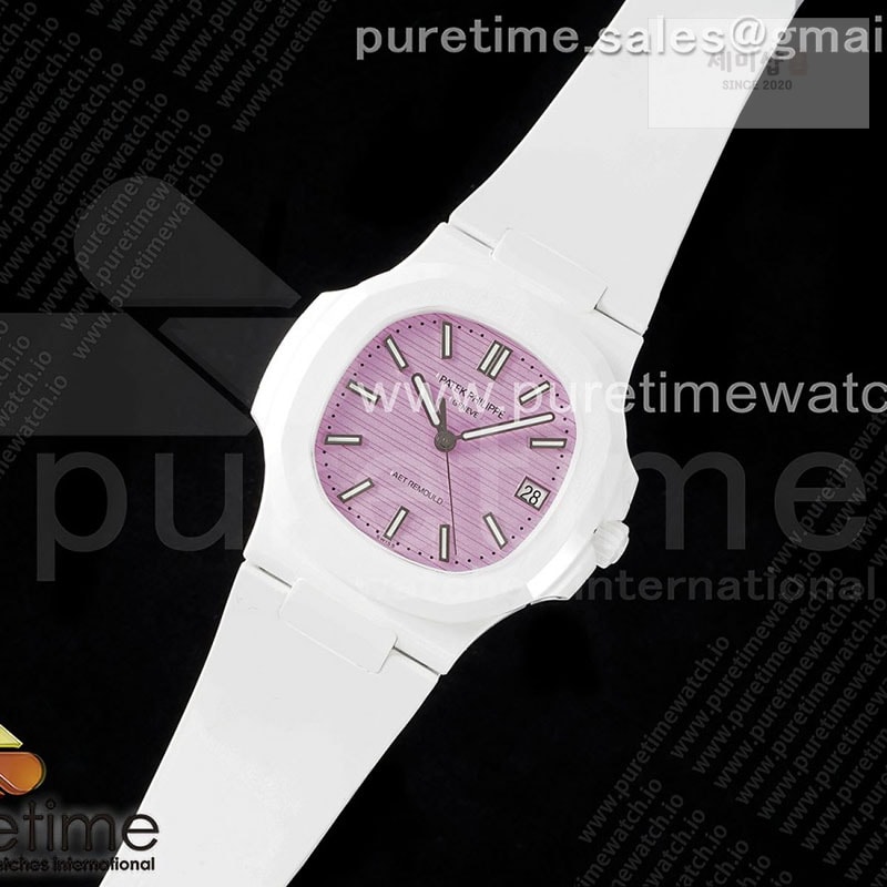 Patek Philippe AMG공장 파텍필립 노틸러스 5711 화이트풀세라믹 핑크다이얼 화이트러버스트랩 AET Nautilus 5711 White Ceramic AMGF Best Edition Pink Dial on White Rubber Strap MIYOTA 9015 시계 34번 이미지