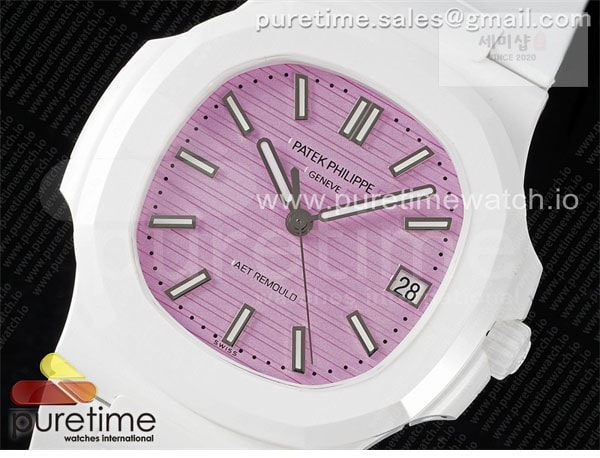 Patek Philippe AMG공장 파텍필립 노틸러스 5711 화이트풀세라믹 핑크다이얼 화이트러버스트랩 AET Nautilus 5711 White Ceramic AMGF Best Edition Pink Dial on White Rubber Strap MIYOTA 9015 시계 33번 이미지