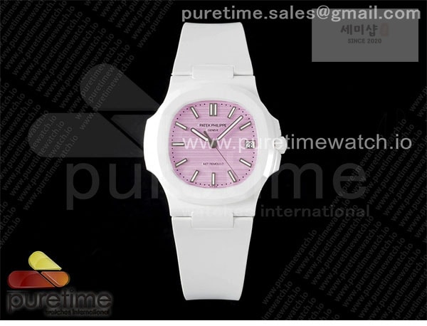 Patek Philippe AMG공장 파텍필립 노틸러스 5711 화이트풀세라믹 핑크다이얼 화이트러버스트랩 AET Nautilus 5711 White Ceramic AMGF Best Edition Pink Dial on White Rubber Strap MIYOTA 9015 시계 12번 이미지