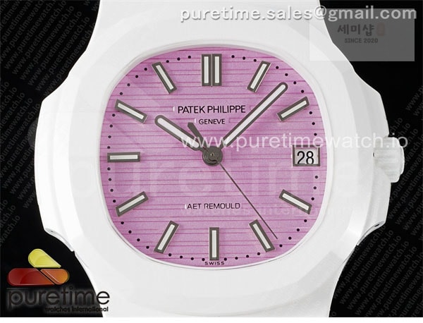 Patek Philippe AMG공장 파텍필립 노틸러스 5711 화이트풀세라믹 핑크다이얼 화이트러버스트랩 AET Nautilus 5711 White Ceramic AMGF Best Edition Pink Dial on White Rubber Strap MIYOTA 9015 시계 13번 이미지