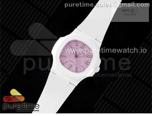 Patek Philippe AMG공장 파텍필립 노틸러스 5711 화이트풀세라믹 핑크다이얼 화이트러버스트랩 AET Nautilus 5711 White Ceramic AMGF Best Edition Pink Dial on White Rubber Strap MIYOTA 9015 시계 32번 이미지