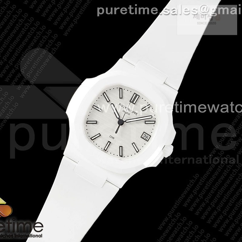 Patek Philippe AMG공장 파텍필립 노틸러스 5711 화이트풀세라믹 화이트다이얼 화이트러버스트랩 AET Nautilus 5711 White Ceramic AMGF Best Edition White Dial on White Rubber Strap MIYOTA 9015 시계 9번 이미지