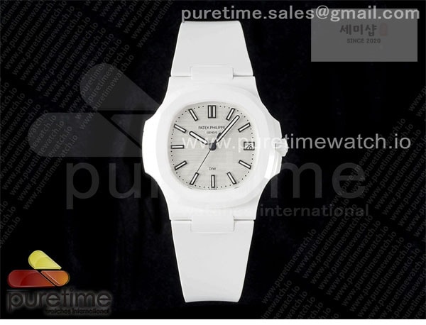 Patek Philippe AMG공장 파텍필립 노틸러스 5711 화이트풀세라믹 화이트다이얼 화이트러버스트랩 AET Nautilus 5711 White Ceramic AMGF Best Edition White Dial on White Rubber Strap MIYOTA 9015 시계 2번 이미지