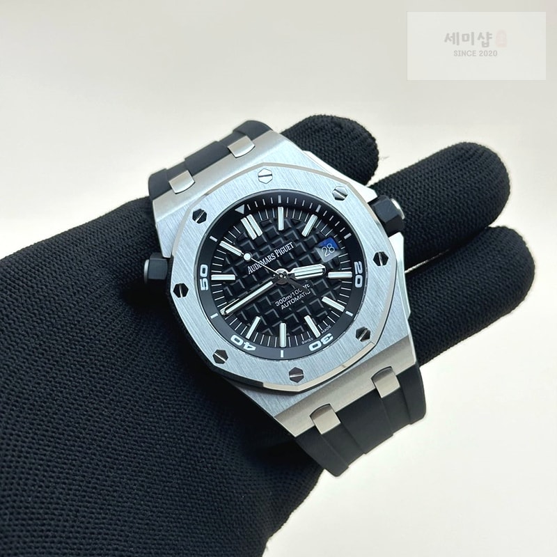 오데마피게 APS공장 오데마피게 로얄오크오프쇼어 다이버 15710 스틸 블랙다이얼 브레이슬릿 Royal Oak Offshore Diver 15710 APSF 1:1 Best Edition Black Dial on SS Bracelet SA3120 Super Clone 시계 4번 이미지