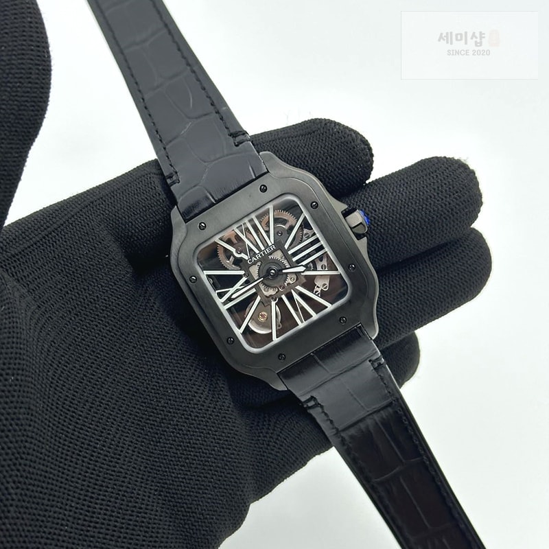 Cartier TWF공장 산토스 스켈레톤 PVD블랙케이스 가죽스트랩 Santos skeleton PVD TWF Best Edition Skeleton Dial on Black Leather Strap Ronda Quartz 시계 2번 이미지