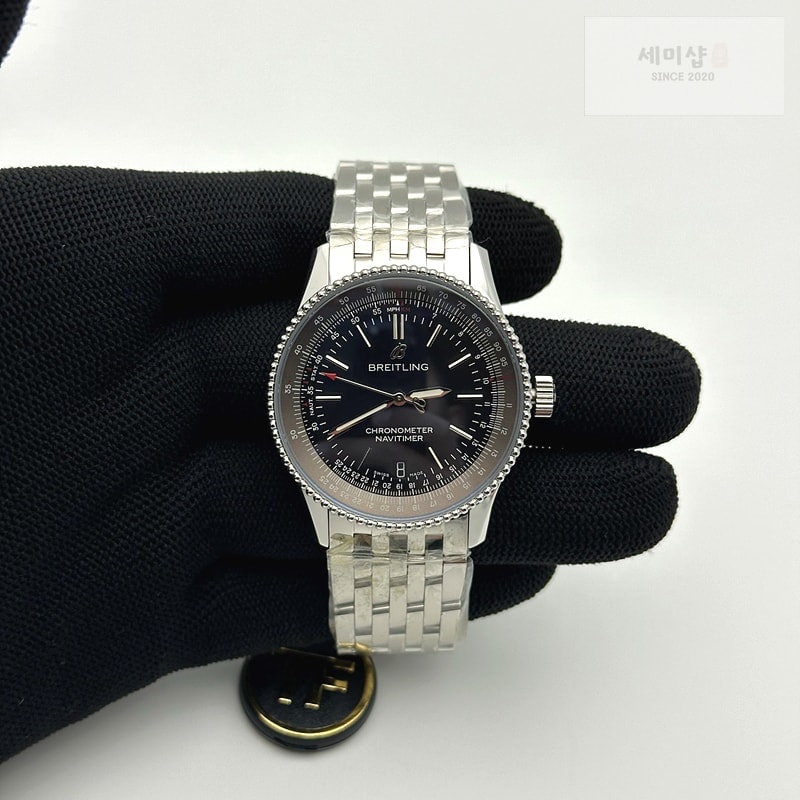 Breitling TF공장 38MM 브라이틀링 내비타이머 블랙다이얼 악어가죽스트랩 Navitimer 1 SS 38mm Black Bezel Black Dial on Black Croco Strap A2824 시계 1번 이미지