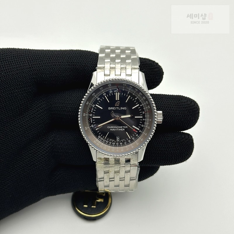 Breitling TF공장 38MM 브라이틀링 내비타이머 블랙다이얼 악어가죽스트랩 Navitimer 1 SS 38mm Black Bezel Black Dial on Black Croco Strap A2824 시계 2번 이미지