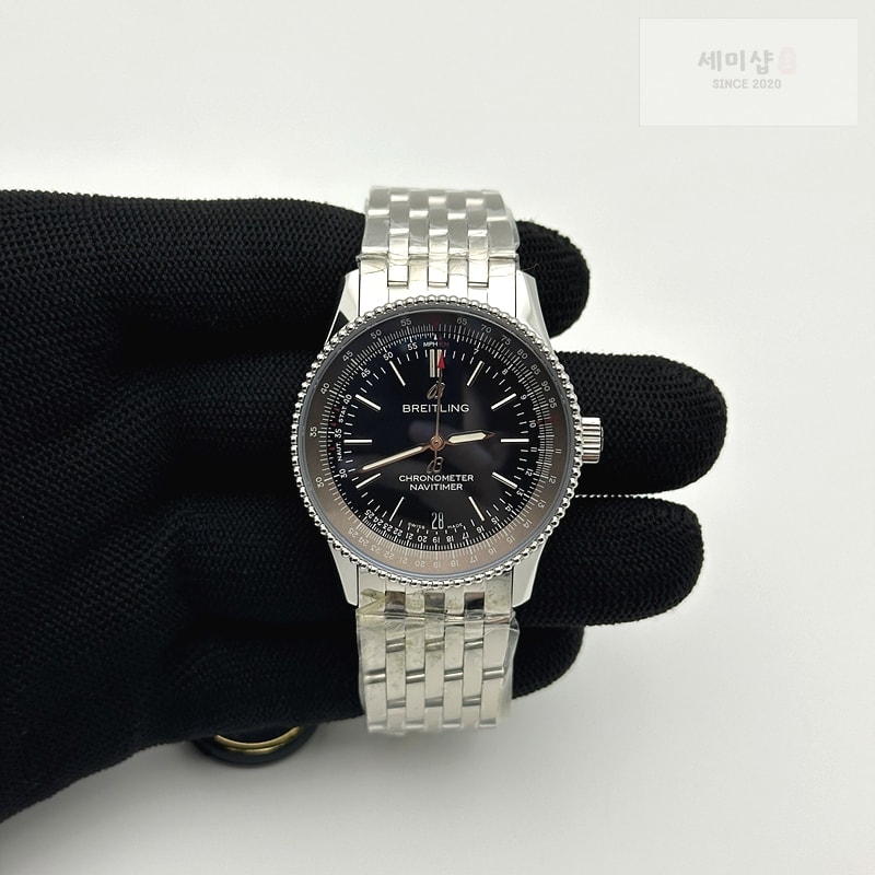 Breitling TF공장 38MM 브라이틀링 내비타이머 블랙다이얼 악어가죽스트랩 Navitimer 1 SS 38mm Black Bezel Black Dial on Black Croco Strap A2824 시계 3번 이미지