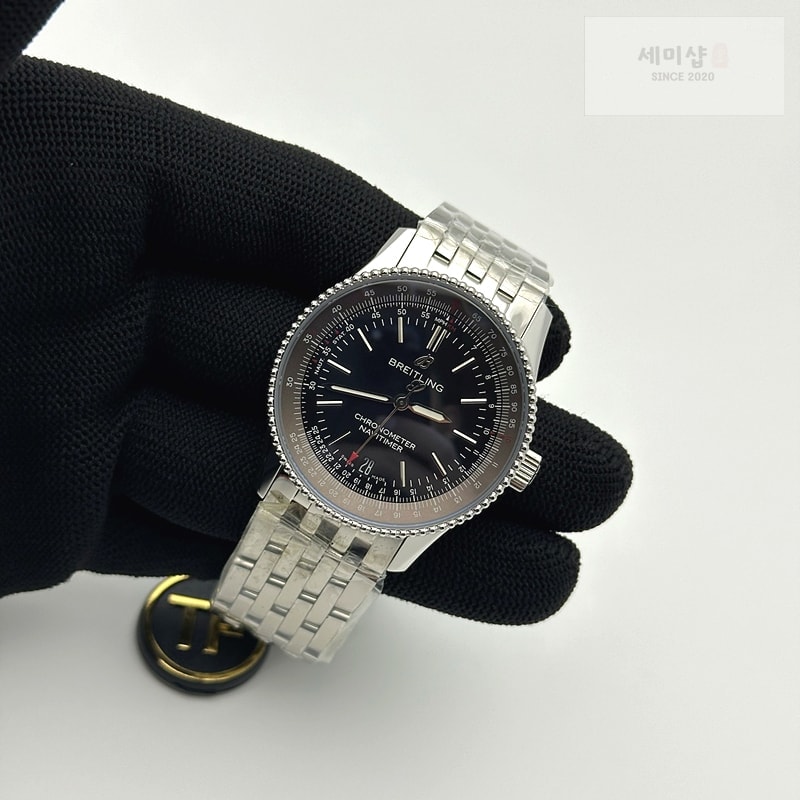 Breitling TF공장 38MM 브라이틀링 내비타이머 블랙다이얼 악어가죽스트랩 Navitimer 1 SS 38mm Black Bezel Black Dial on Black Croco Strap A2824 시계 5번 이미지