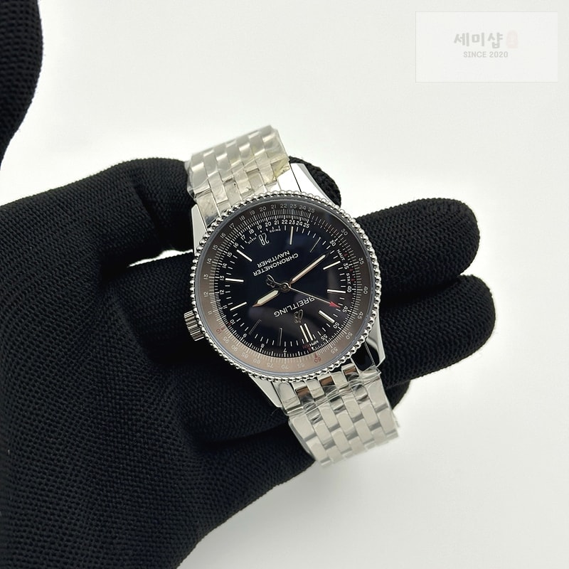 Breitling TF공장 38MM 브라이틀링 내비타이머 블랙다이얼 악어가죽스트랩 Navitimer 1 SS 38mm Black Bezel Black Dial on Black Croco Strap A2824 시계 6번 이미지