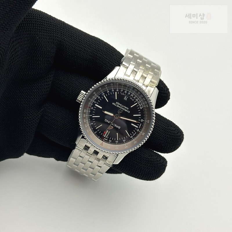 Breitling TF공장 38MM 브라이틀링 내비타이머 블랙다이얼 악어가죽스트랩 Navitimer 1 SS 38mm Black Bezel Black Dial on Black Croco Strap A2824 시계 7번 이미지