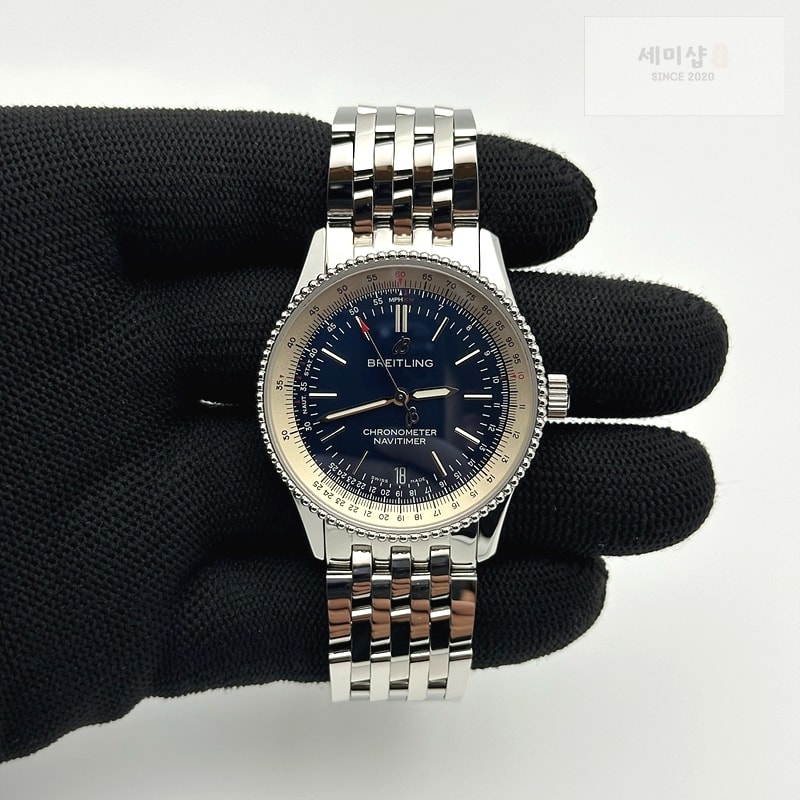 Breitling TF공장 브라이틀링 내비타이머 38 블루다이얼 브레이슬릿 Navitimer 38 Date SS TF 1:1 Best Edition Blue Dial on SS Bracelet A2824 시계 2번 이미지