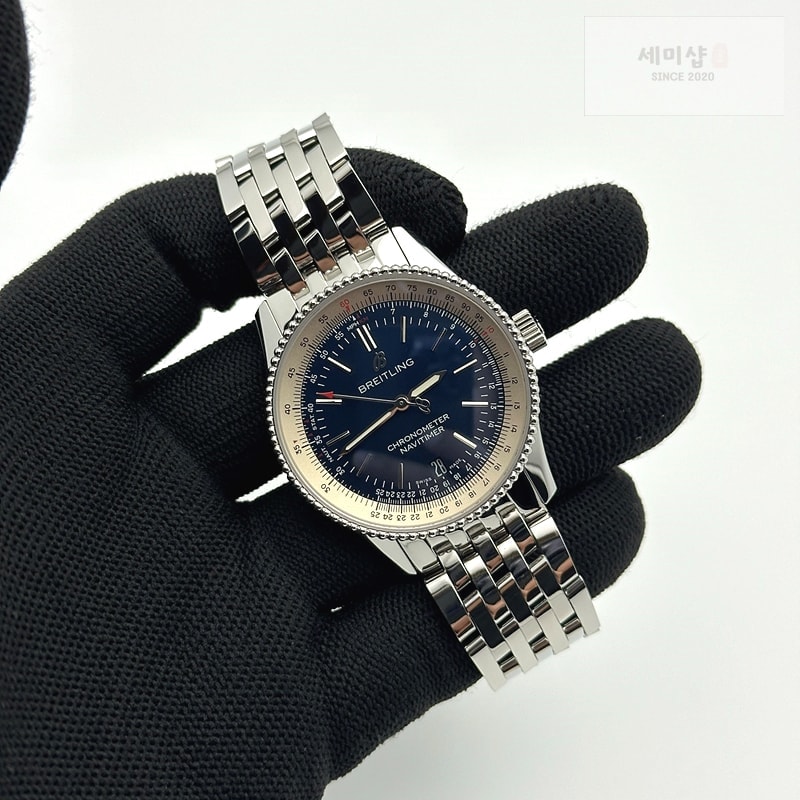 Breitling TF공장 브라이틀링 내비타이머 38 블루다이얼 브레이슬릿 Navitimer 38 Date SS TF 1:1 Best Edition Blue Dial on SS Bracelet A2824 시계 4번 이미지
