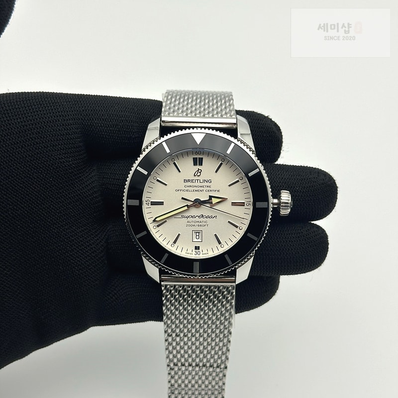 Breitling 브라이틀링 슈퍼오션 헤리티지 II 46mm 스틸 화이트다이얼 블랙러버스트랩 SuperOcean Heritage ii 46mm SS White Dial Black Ceramic Bezel on Black Rubber Strap A2824 시계 1번 이미지