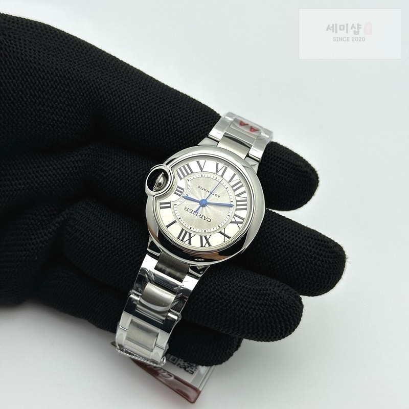 Cartier 3K공장 까르띠에 발롱블루 33 오토메틱 스틸 화이트다이얼 가죽스트랩 Ballon Bleu 33mm SS 3KF 1:1 Best Edition White Dial on Black Leather Strap A076 시계 5번 이미지