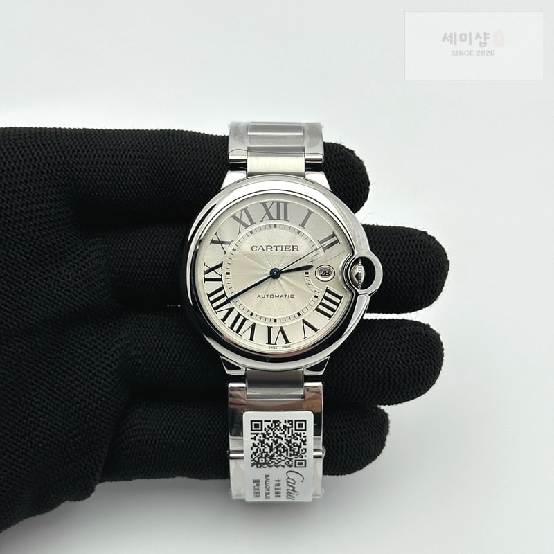 Cartier AF공장 까르띠에 발롱블루 42MM 스틸 화이트다이얼 블랙크로커다일스트랩 Ballon Bleu 42mm SS White Texture Dial on Black Crocodile Strap A2892 시계 3번 이미지