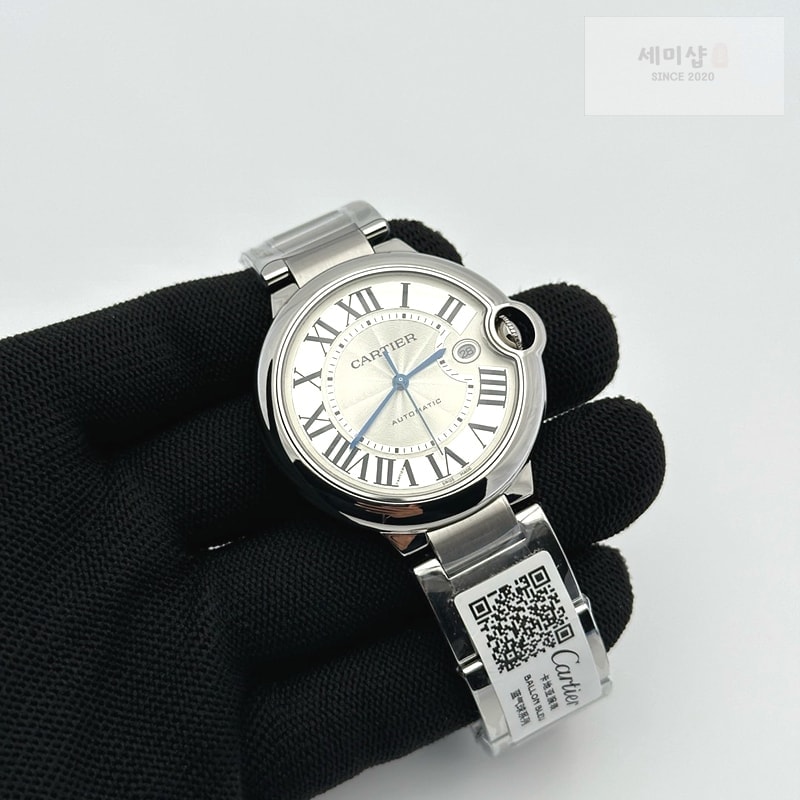 Cartier AF공장 까르띠에 발롱블루 42MM 스틸 화이트다이얼 블랙크로커다일스트랩 Ballon Bleu 42mm SS White Texture Dial on Black Crocodile Strap A2892 시계 4번 이미지