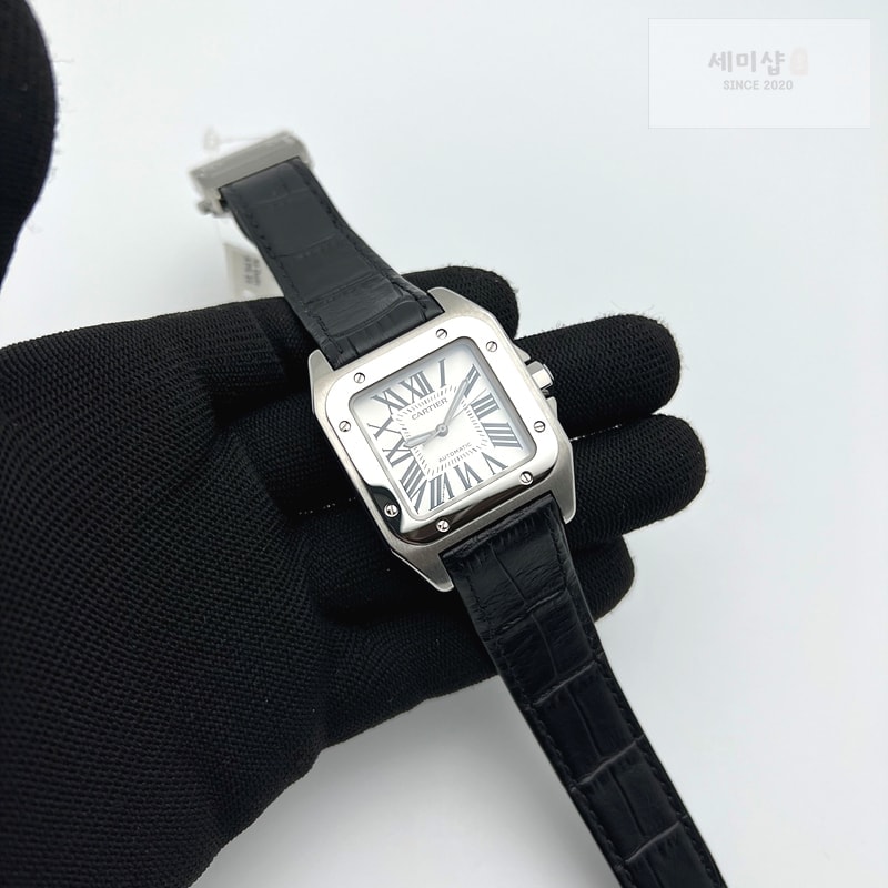 Cartier V6공장 까르띠에 산토스100 미디움 스틸 화이트다이얼 가죽스트랩 시계 2번 이미지
