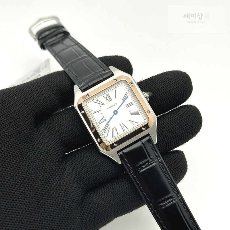 Cartier F1공장 까르띠에 산토스 뒤몽 43.5mm 로즈골드콤비 실버다이얼 블랙가죽스트랩 Santos Dumont 43.5mm SS/RG F1F Best Edition Silver Dial on Black Leather Strap Quartz 시계 2번 이미지