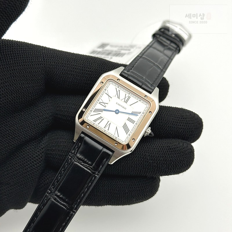 Cartier F1공장 까르띠에 산토스 뒤몽 43.5mm 로즈골드콤비 실버다이얼 블랙가죽스트랩 Santos Dumont 43.5mm SS/RG F1F Best Edition Silver Dial on Black Leather Strap Quartz 시계 3번 이미지