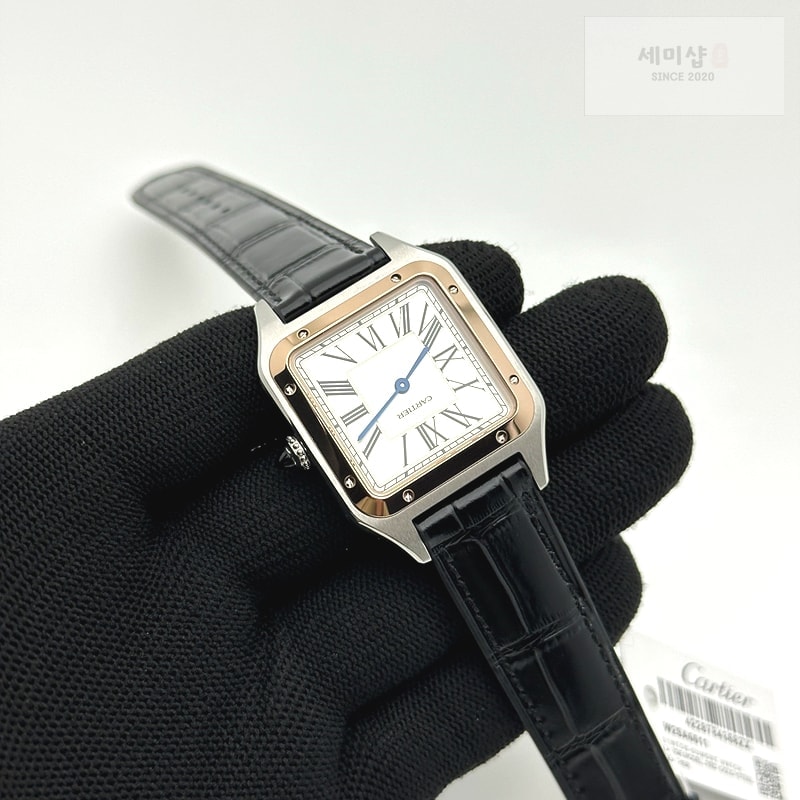 Cartier F1공장 까르띠에 산토스 뒤몽 43.5mm 로즈골드콤비 실버다이얼 블랙가죽스트랩 Santos Dumont 43.5mm SS/RG F1F Best Edition Silver Dial on Black Leather Strap Quartz 시계 4번 이미지