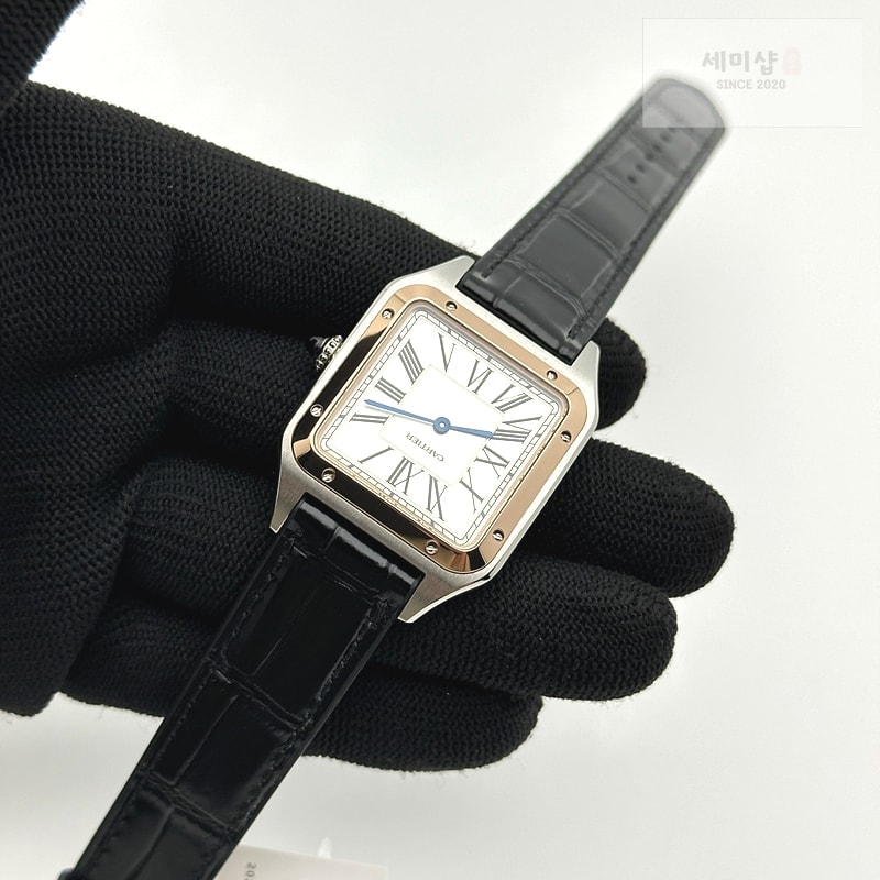 Cartier F1공장 까르띠에 산토스 뒤몽 43.5mm 로즈골드콤비 실버다이얼 블랙가죽스트랩 Santos Dumont 43.5mm SS/RG F1F Best Edition Silver Dial on Black Leather Strap Quartz 시계 5번 이미지