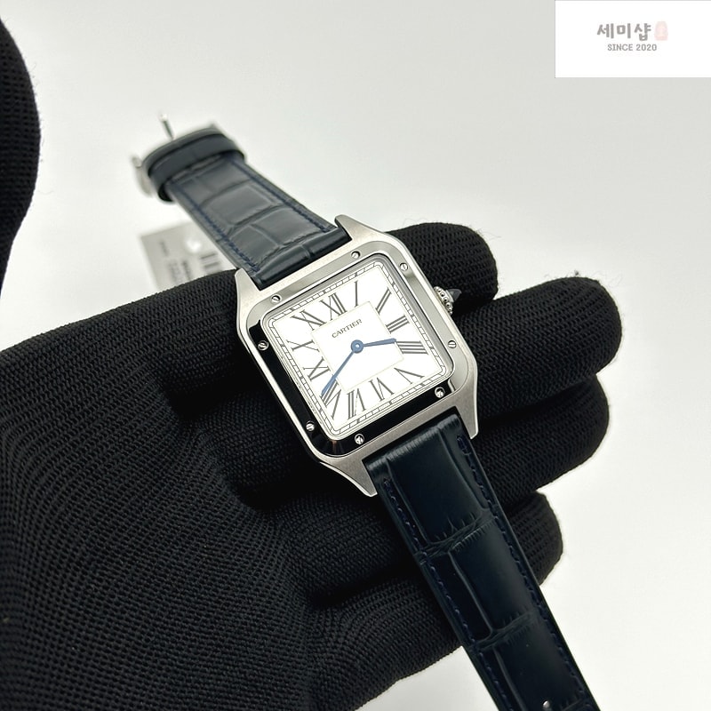Cartier F1공장 까르띠에 산토스 뒤몽 43.5mm 실버다이얼 블루가죽스트랩 Santos Dumont 43.5mm SS F1F Best Edition Silver Dial on Blue Leather Strap Quartz 시계 2번 이미지