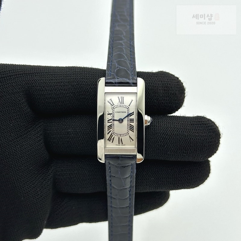 Cartier 8848공장 까르띠에 탱크 아메리칸워치 19 스틸 다이아몬드베젤 실버다이얼 레드악어스트랩 시계 1번 이미지