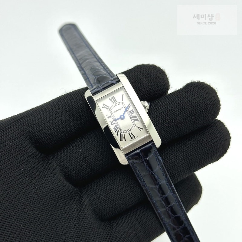 Cartier 8848공장 까르띠에 탱크 아메리칸워치 19 스틸 다이아몬드베젤 실버다이얼 레드악어스트랩 시계 2번 이미지