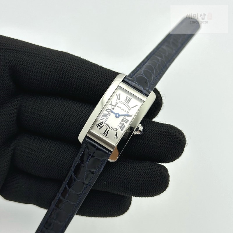 Cartier 8848공장 까르띠에 탱크 아메리칸워치 19 스틸 다이아몬드베젤 실버다이얼 레드악어스트랩 시계 3번 이미지