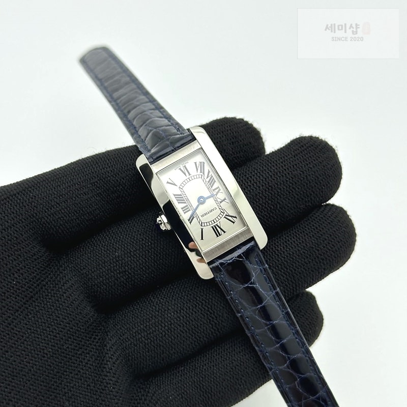 Cartier 8848공장 까르띠에 탱크 아메리칸워치 19 스틸 다이아몬드베젤 실버다이얼 레드악어스트랩 시계 4번 이미지