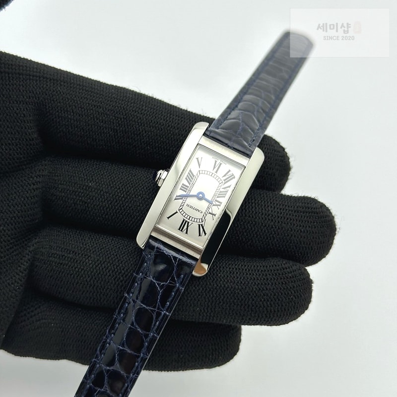 Cartier 8848공장 까르띠에 탱크 아메리칸워치 19 스틸 다이아몬드베젤 실버다이얼 레드악어스트랩 시계 5번 이미지