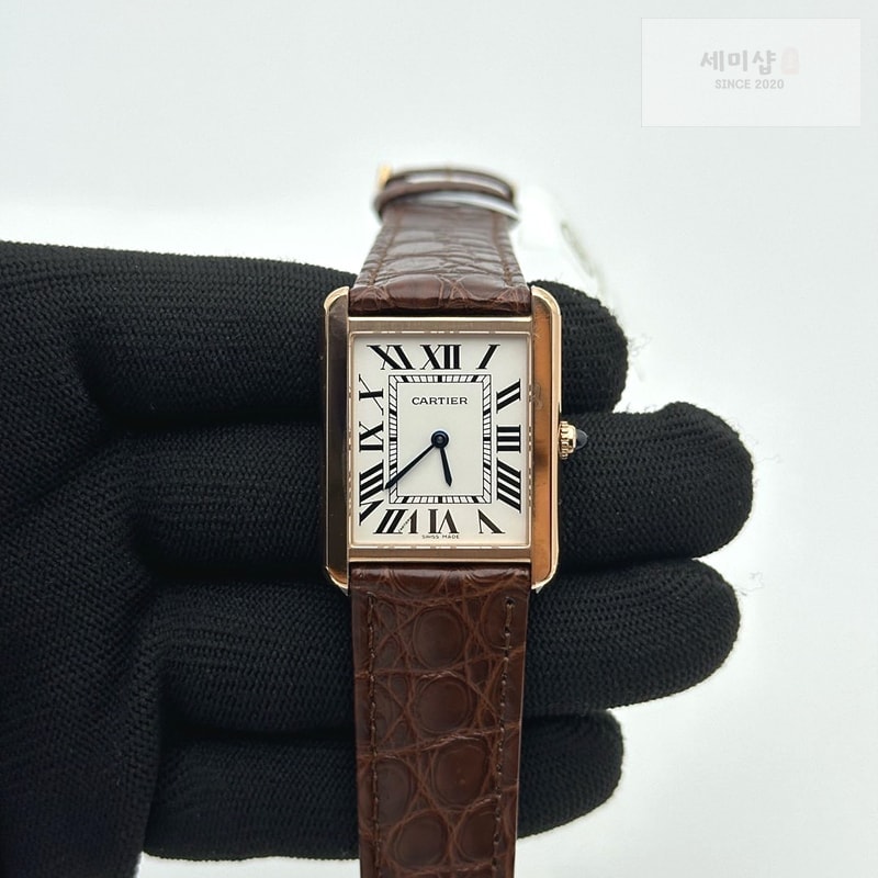 Cartier AF공장 까르띠에 탱크솔로 27 라지 다이아베젤 로즈골드금장 화이트다이얼 가죽스트랩 TANK SOLO LADIES 27MM DIA BEZEL RG WHITE DIAL ON BROWN LEATHER STRAP RONDA QUARTZ 시계 1번 이미지
