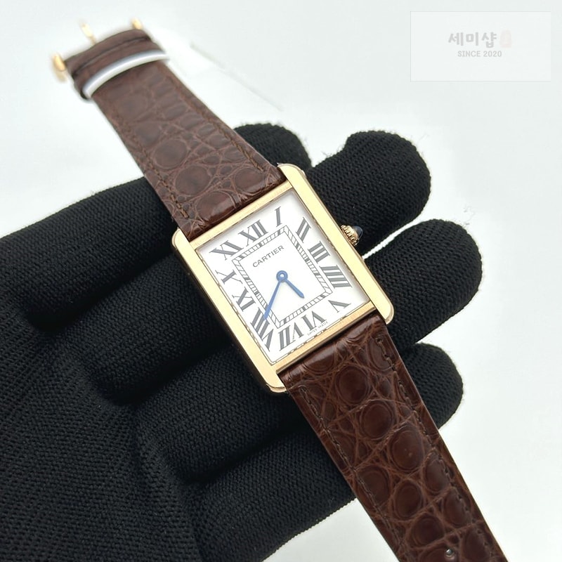 Cartier AF공장 까르띠에 탱크솔로 27 라지 다이아베젤 로즈골드금장 화이트다이얼 가죽스트랩 TANK SOLO LADIES 27MM DIA BEZEL RG WHITE DIAL ON BROWN LEATHER STRAP RONDA QUARTZ 시계 2번 이미지