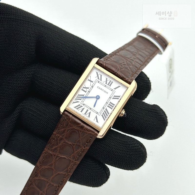 Cartier AF공장 까르띠에 탱크솔로 27 라지 다이아베젤 로즈골드금장 화이트다이얼 가죽스트랩 TANK SOLO LADIES 27MM DIA BEZEL RG WHITE DIAL ON BROWN LEATHER STRAP RONDA QUARTZ 시계 3번 이미지