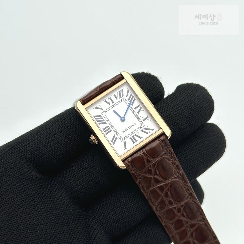 Cartier AF공장 까르띠에 탱크솔로 27 라지 다이아베젤 로즈골드금장 화이트다이얼 가죽스트랩 TANK SOLO LADIES 27MM DIA BEZEL RG WHITE DIAL ON BROWN LEATHER STRAP RONDA QUARTZ 시계 4번 이미지